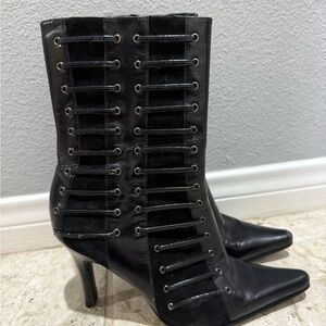 Nine West Black Heeled Boots with Side Lace Detail